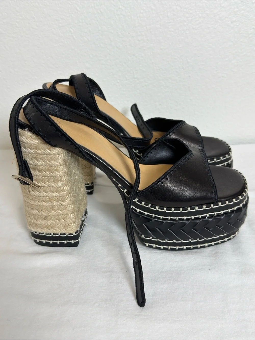 Castaner Black Leather Platform Espadrille Sandals with Natural Rope Heel NWOB
